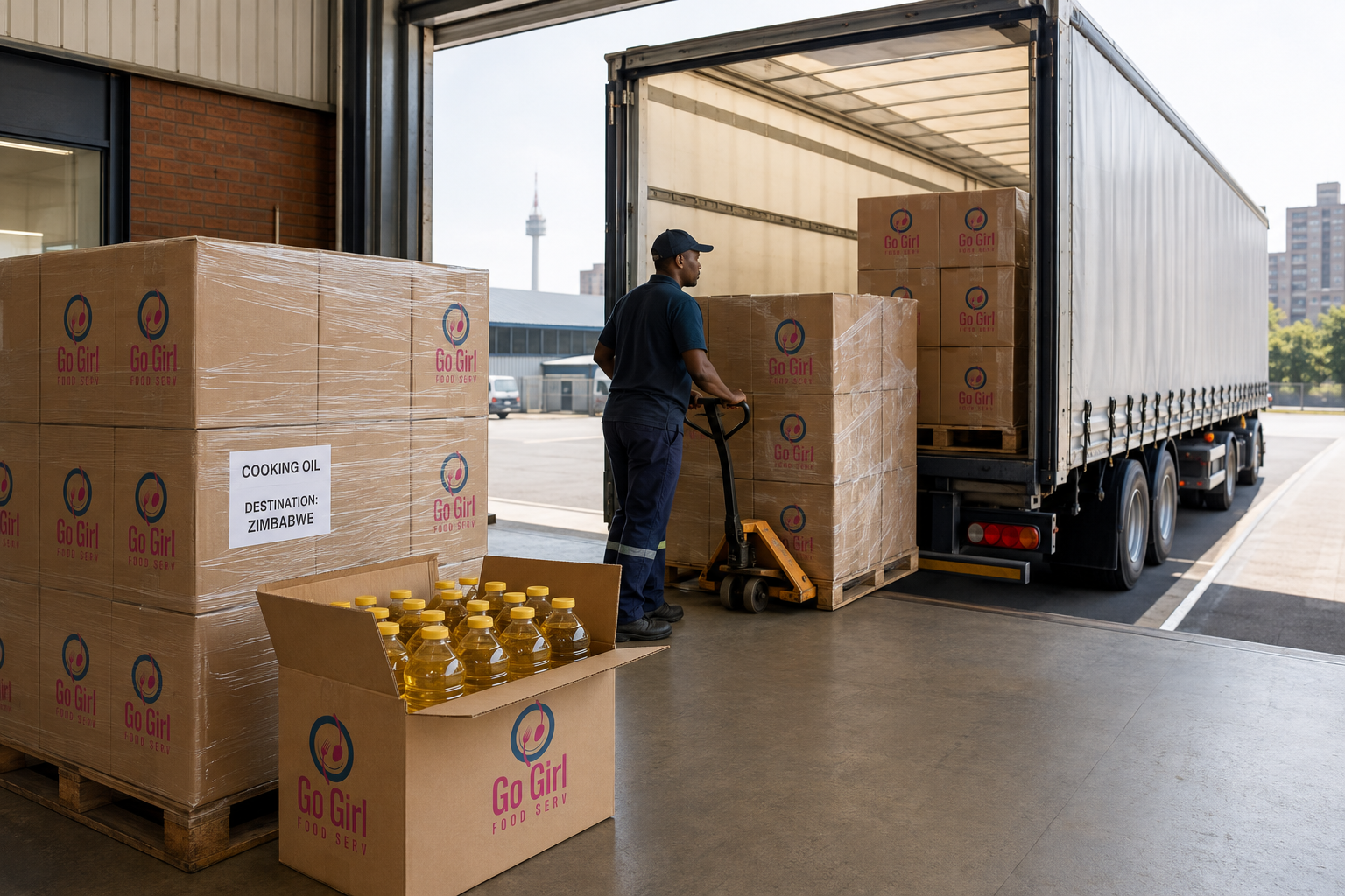 Bulk cooking oil prepared for delivery from Johannesburg to Zimbabwe