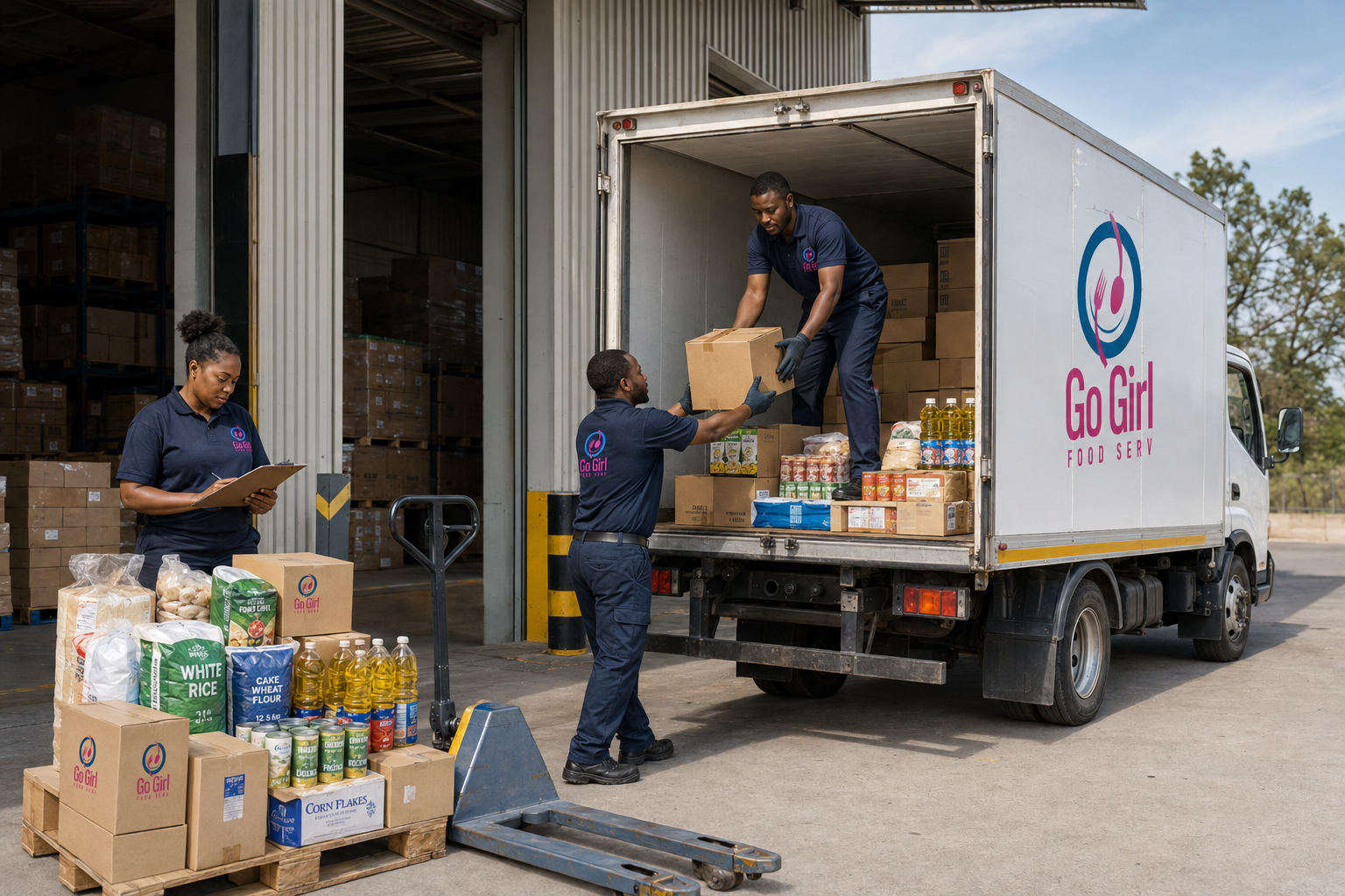 Mixed wholesale food order prepared for distribution to Zimbabwe
